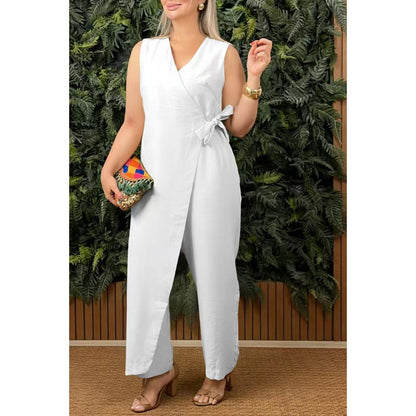 Casual V-neck Bandage Jumpsuit