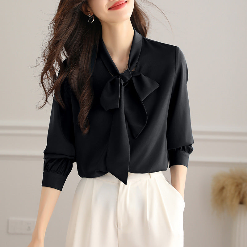 Acetate Satin Bow Long Sleeve