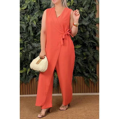 Casual V-neck Bandage Jumpsuit