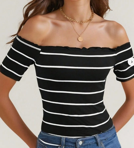 Off-Shoulder Striped T-Shirt