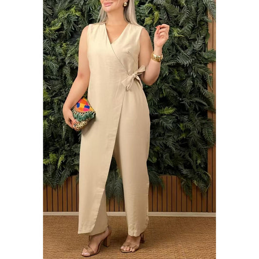 Casual V-neck Bandage Jumpsuit