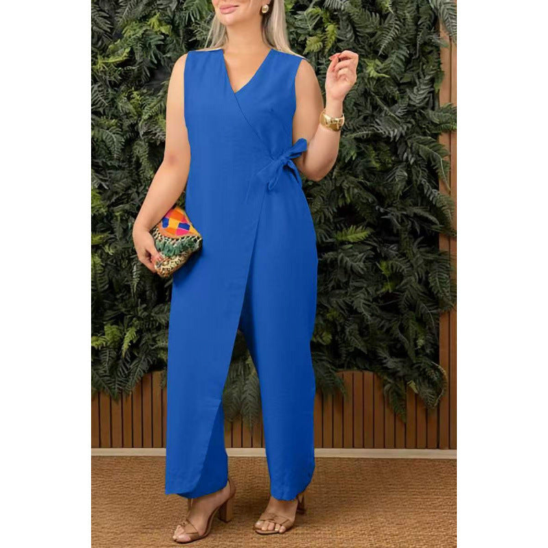 Casual V-neck Bandage Jumpsuit