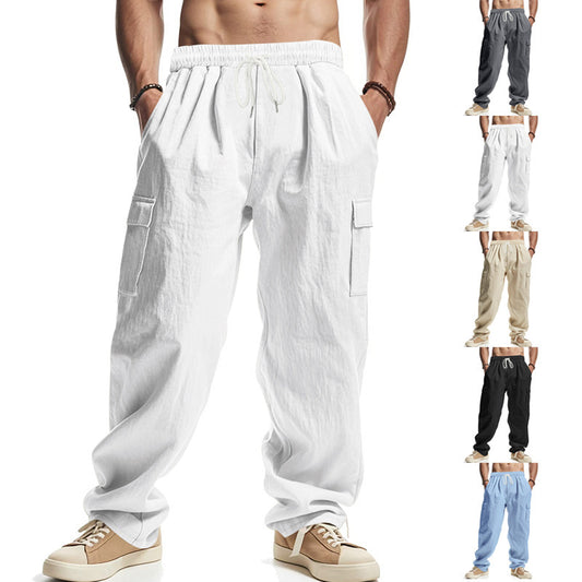 Multi-pocket Straight Linen Pants