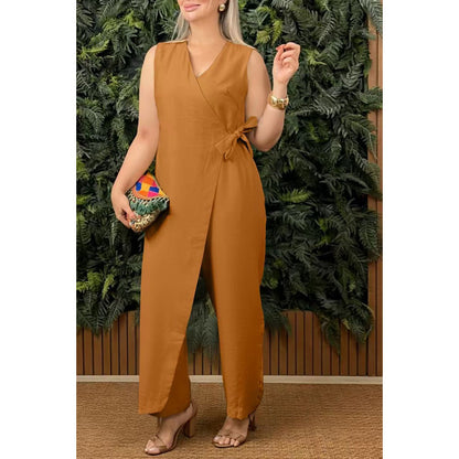 Casual V-neck Bandage Jumpsuit