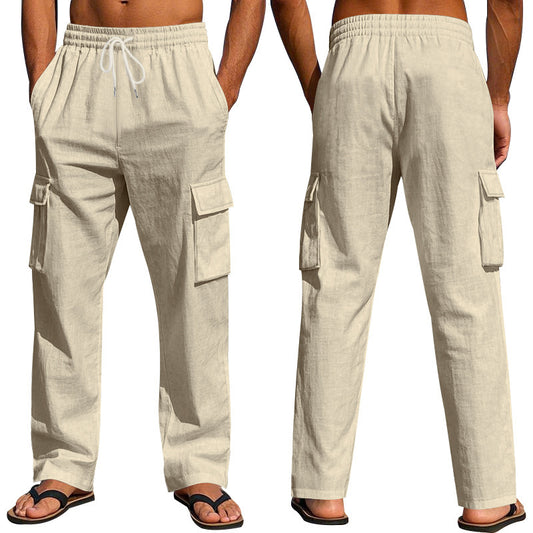 Multi-pocket Straight Linen Pants