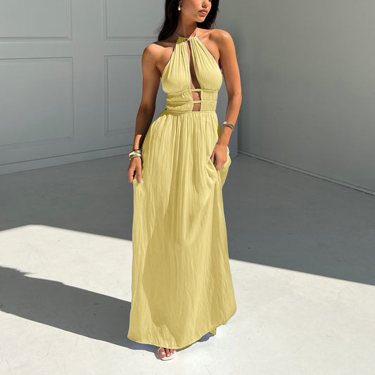 Halter Off-the-shoulder Hollow-out Dress